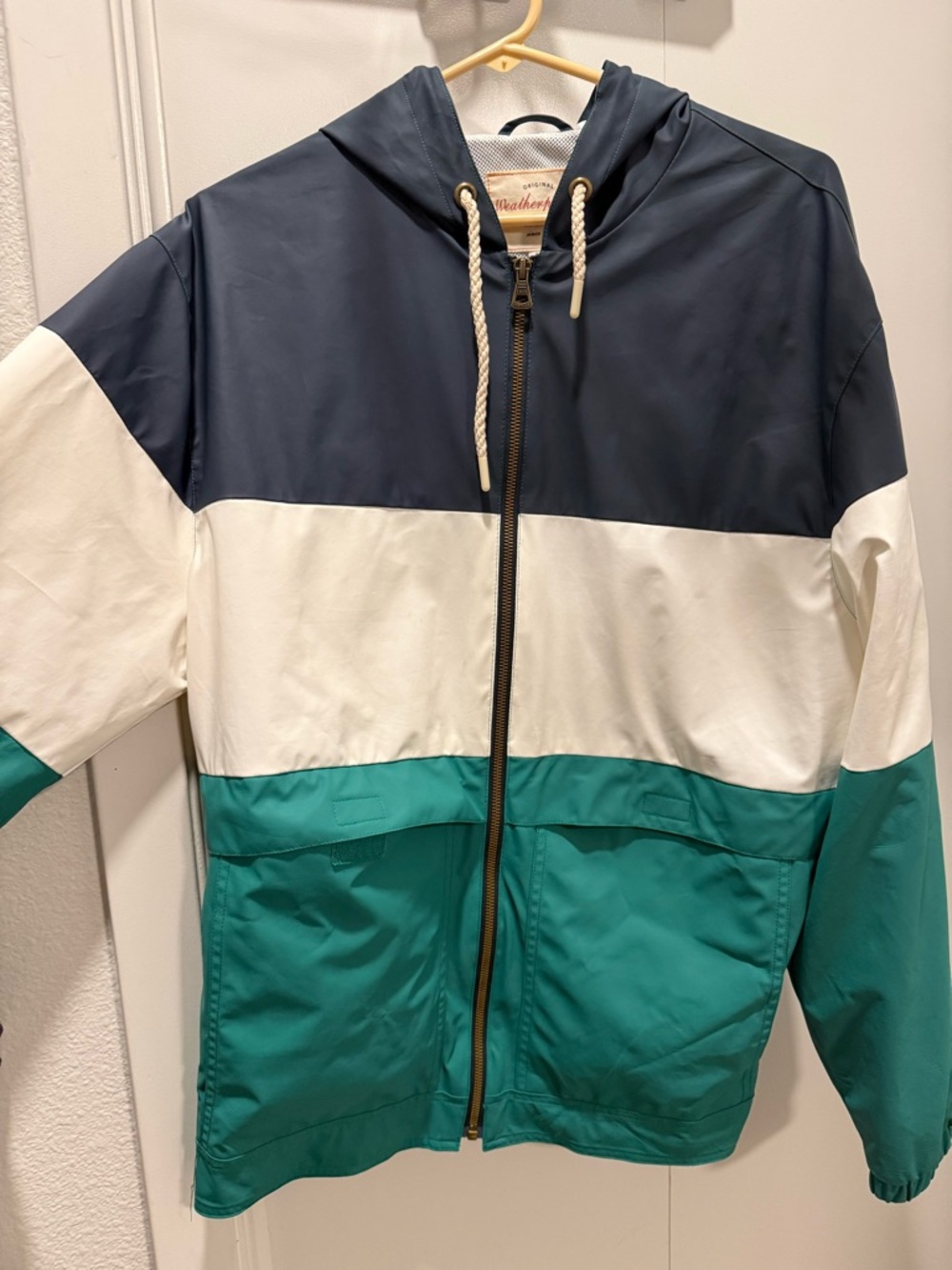 Men's Colorblock Hooded Windbreaker Jacket - Navy, White & Teal